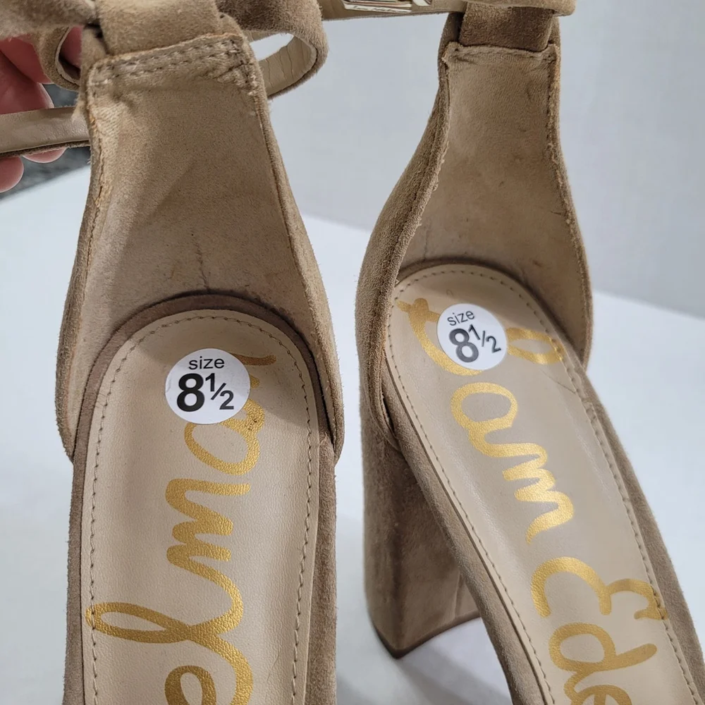 Sam Edelman Yancy Block Heel Ankle Strap Suede Sandals in Oatmeal Size 8.5 NWOT